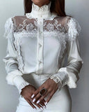 Eyelash Crochet Lace Lantern Sleeve Frill Hem Top