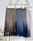 Ombre Sheer Mesh Patch A Line Pleated Glitter Skirt