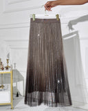 Ombre Sheer Mesh Patch A Line Pleated Glitter Skirt