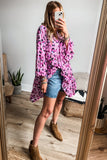 Rose Leopard Print Buttoned Front 3/4 Sleeve Tiered Ruffled Hem Dress