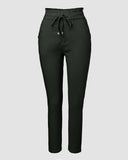 Drawstring Waist Button Decor Fleece Lined Skinny Pants