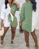 Colorblock Buttoned Asymmetrical Hem Top & Shorts Set