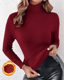 High Neck Long Sleeve Knit Sweater Fleece Lined Basic Layering Soft Thermal Top