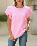 Cable Textured Puff Sleeve Top