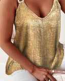 Buckled Deep V Neck Metallic Tank Top