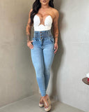 Stretchy Shirred High Waist Skinny Jeans