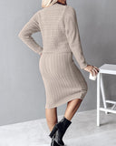 2PCS/Set Cable Knit Long Sleeve Sweater Top & Slip Midi Dress