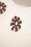 White Colorblock Floral Pattern Round Neck Sweater