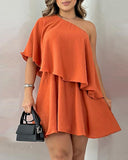 One Shoulder Ruffle Hem Mini Dress