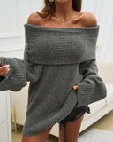 Off Shoulder Long Sleeve Oversized Knit Sweater