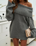 Off Shoulder Long Sleeve Oversized Knit Sweater