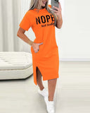 Nope Not Today Print Pocket Design Casual Dress