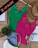 2 Pack Floral Pattern Beaded Knit Tank Top