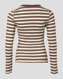 Striped Buttoned Round Neck Ribbed Top