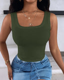 Scoop Neck Sleeveless Ribbed Tank Top Cami Tee Shirts