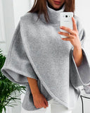 High Neck Asymmetrical Hem Cape shaped Wrap Sweatshirt