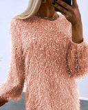 Fluffy Long Sleeve Casual Dress