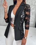 Lapel Neck Lace Patch Single Button Flap Detail Sheer Blazer Coat