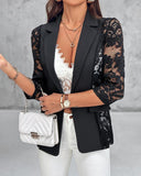 Lapel Neck Lace Patch Single Button Flap Detail Sheer Blazer Coat