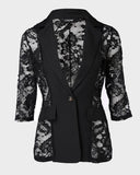 Lapel Neck Lace Patch Single Button Flap Detail Sheer Blazer Coat