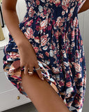 Floral Print Shirred Halter Dress