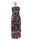 Floral Print Shirred Halter Dress