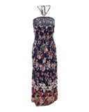 Floral Print Shirred Halter Dress