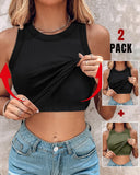 2 Piece Built in Bra Crewneck Tank Top Terry Towelling Lined Sleeveless Slim Fit Layering Shirt Tops