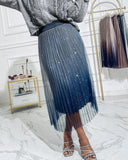 Ombre Sheer Mesh Patch A Line Pleated Glitter Skirt