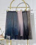 Ombre Sheer Mesh Patch A Line Pleated Glitter Skirt