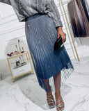 Ombre Sheer Mesh Patch A Line Pleated Glitter Skirt