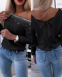 Rhinestone Backless Tied Detail Top