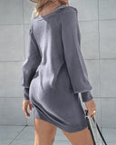 Rhinestone Buckled Batwing Sleeve Casual Knit Long Sleeve Dress