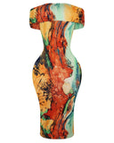 Tie Dye Print Off Shoulder Bodycon Dress