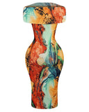 Tie Dye Print Off Shoulder Bodycon Dress