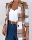 Plaid Pattern Lapel Neck Flap Detail Blazer