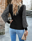 Mock Neck Lantern Sleeve Contrast Sequin Top