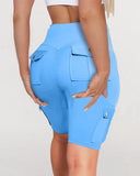 Ruched Quick Dry Pocket Design Sports Yoga Shorts