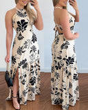 Floral Print Slit Tied Detail Maxi Dress