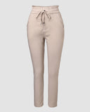 Drawstring Waist Button Decor Fleece Lined Skinny Pants