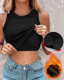 2 Piece Built in Bra Crewneck Tank Top Terry Towelling Lined Sleeveless Slim Fit Layering Shirt Tops