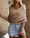 Off Shoulder Crisscross Wrap Knit Sweater