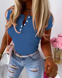 Buttoned Short Sleeve Ribbed T Shirt
