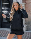 Sequin Wings Pattern Back Slit Hooded Sweatshirt & Shorts Set