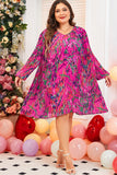 Rose Plus Size Abstract Floral Print Pleated Loose Dress