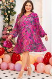 Rose Plus Size Abstract Floral Print Pleated Loose Dress