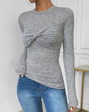 O neck Long Sleeve Twisted Slim Fit Top