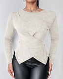 Glitter Round Neck Long Sleeve Crisscross Top