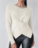 Glitter Round Neck Long Sleeve Crisscross Top