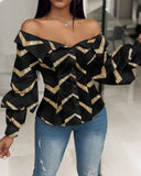 Bronzing Chevron Print Off Shoulder Top